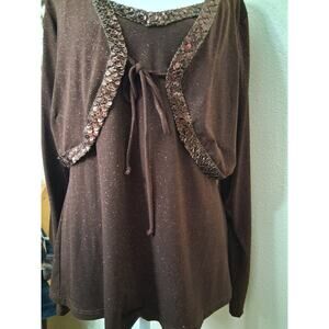 Y2K j.t.b Brown Sparkle Sequin Cami Cardigan Set Whimsigoth Fairy Womens XL Crop